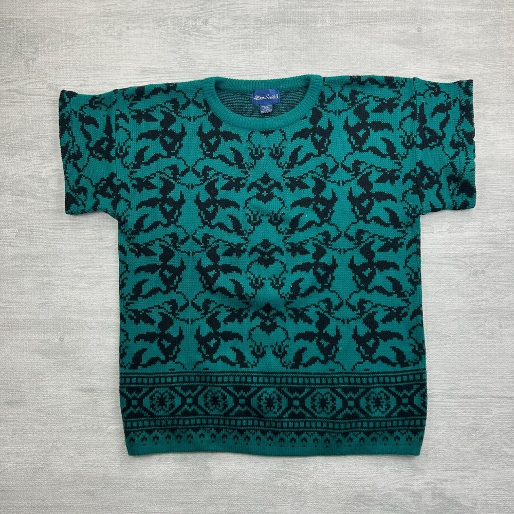 Vintage Allison Smith II Sweater Womens 18w Blue‎ Paisley Short Sleeve Floral
